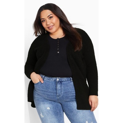 AVENUE | Women's Plus Size Boyfriend Rib Cardigan - black - 18W/20W