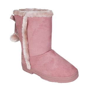 bebe Girl's Microsuede Winter Boot with Grommet and Pom Pom Details - Cozy and Stylish - 1 of 4