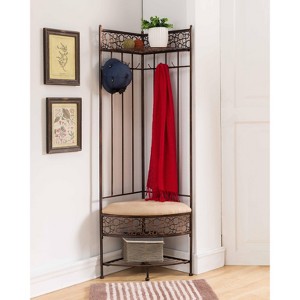 Kings Brand Furniture Salini Metal Corner Entryway Hallway Storage Bench with Coat Rack - 1 of 4