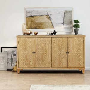 59" Accent Cabinet with 4 Doors, Natural Wood Buffet Cabinet, Media Cabinets, Console Table for Entryway - 1 of 4