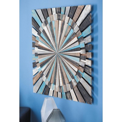 Multicolored Wood Starburst Carved Wall Decor 36"