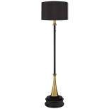 Possini Euro Design Burbank Mid Century Modern Art Deco 70" Tall Floor Lamp with Dimmer Round Riser Black Brass Drum Shade for Living Room