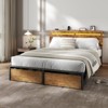 Queen Bed Frame with Wood Headboard Metal Platform Bed with 2 Storage Drawers Shelf Built-in Charging Station LED Lights No Box Spring Needed - 3 of 4