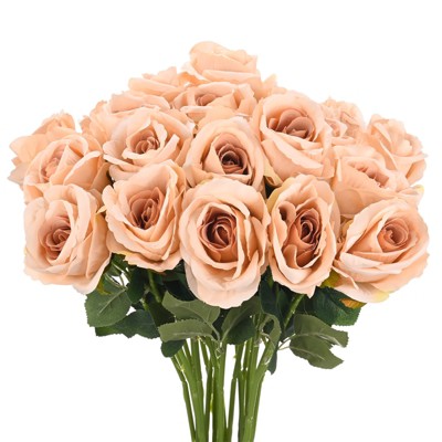 Unique Bargains Plastic Durable Realistic Bendable Artificial Roses Flowers with Long Stem 20 In 20 Pcs