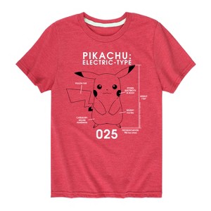Boys' - Pokémon - Pikachu Pokedex Diagram Short Sleeve Graphic T-Shirt - 1 of 4