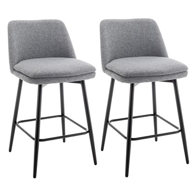 DSVIMOY Counter and Bar Stool Set of 2 Swivel Barstools with Metal Legs and Linen Upholstery for Kitchen, Gray, 26.4"*14.96"*23.6"