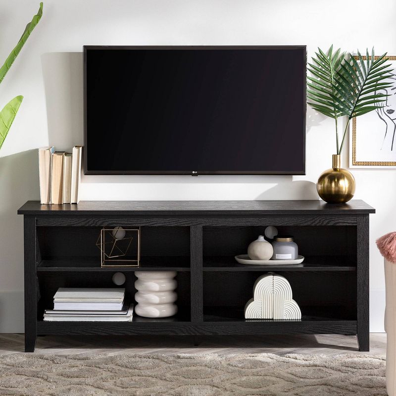 Transitional 4 Cubby Wood Open Storage TV Stand for TVs up to 65"- Saracina Home, 5 of 21