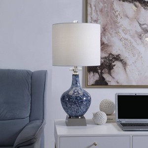 Gemma Silsden Marbled Blue Table Lamp with Fabric Shade White - StyleCraft: Brushed Steel & Acrylic Accents, UL Listed - 1 of 4
