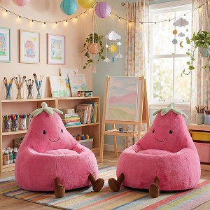 Wooakway 2-Set Beige/Blue/Green/Pink/Purple/Red/Yellow Faux Rabbit Fur Bean Bag Chair Seat with Fill Toddler Sofa for Children Teenagers 24"/30"W - 1 of 4