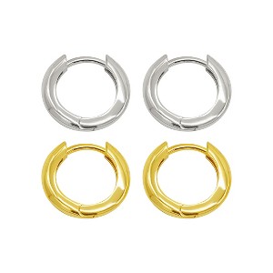 Adornia 14k Gold Plated And Silver Plated Set Of Huggie Hoop Earrings - 1 of 4