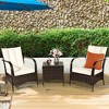 Costway 3 PCS Patio Rattan Furniture Set Coffee Table & 2 Rattan Chair W/White Cushions - 3 of 4