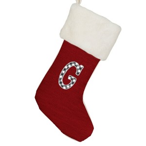 Personalization Mall Farmhouse Initial Red Christmas Stocking, Ivory Faux Fur - 1 of 2