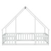 CAVINAS Twin Size Floor Bed House Shaped Modern Pine Bed Frame with Guardrails and Opening for Bedroom - 3 of 4