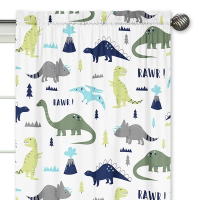 Blue and Green Dinosaur Print Rod Pocket Curtain Panels