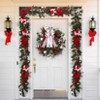 24" Christmas Wreath for Front Door, Prelit Christmas Wreath with Lights, Red Gold Ball Ornaments, Pine Cones &Bow for Fireplace Home Holiday Decor - 3 of 4