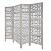 Royal Hampton 4 Panel Folding Room Divider Screen with Floral Carved Design in Mango Wood - 3 of 4