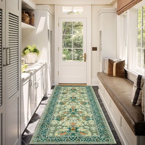 Vintage Floral Area Rug Washable Rugs Stain Resistant Easy Cleaning Indoor Carpet With Non-Slip Backing Low Pile Rug - 1 of 4