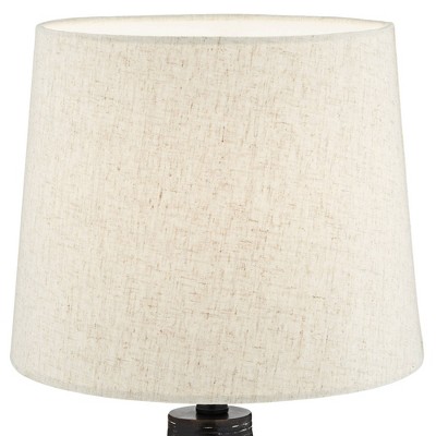 Set of 2 Black Grooved Resin Table Lamps with Oatmeal Shades