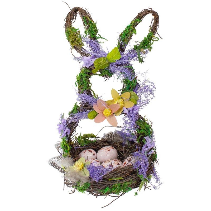 Northlight 14.5" Purple and Green Artificial Floral Bunny Shaped Basket, 1 of 5