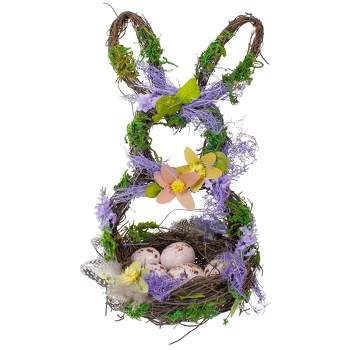 Northlight 14.5" Purple and Green Artificial Floral Bunny Shaped Basket
