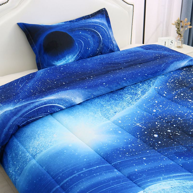 PiccoCasa Galaxy Themed Reversible Comforter with 1 Pillowcase White Blue Twin-Size, 4 of 6