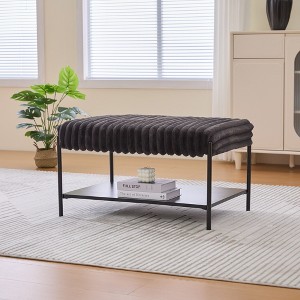Sapphtopaz Ottoman Faux Fur Foot Stool with Metal Legs Modern Ottoman with Wooden Open Storage Shelf for Living Room, Bedroom, Entryway - 1 of 4