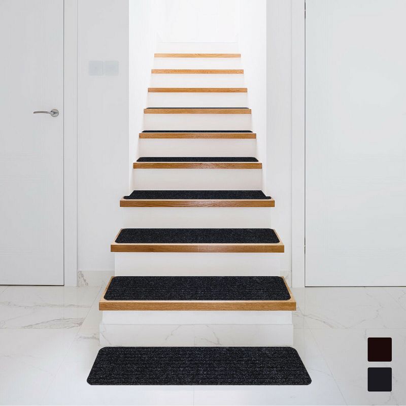 Costway 15 PCS Slip-resistant Stair Mats 30'' x 8'' Non-Slip Stair Treads Carpet, 4 of 11