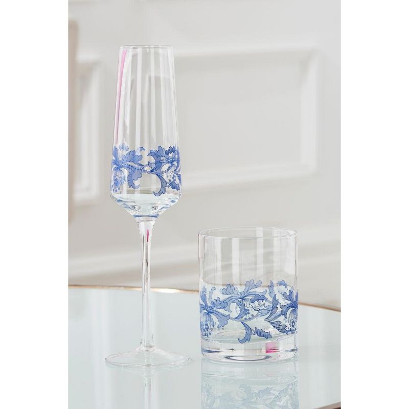 Spode Blue Italian Glassware 8 oz Champagne Flutes, Set of 4 - Blue/White, 5 of 6