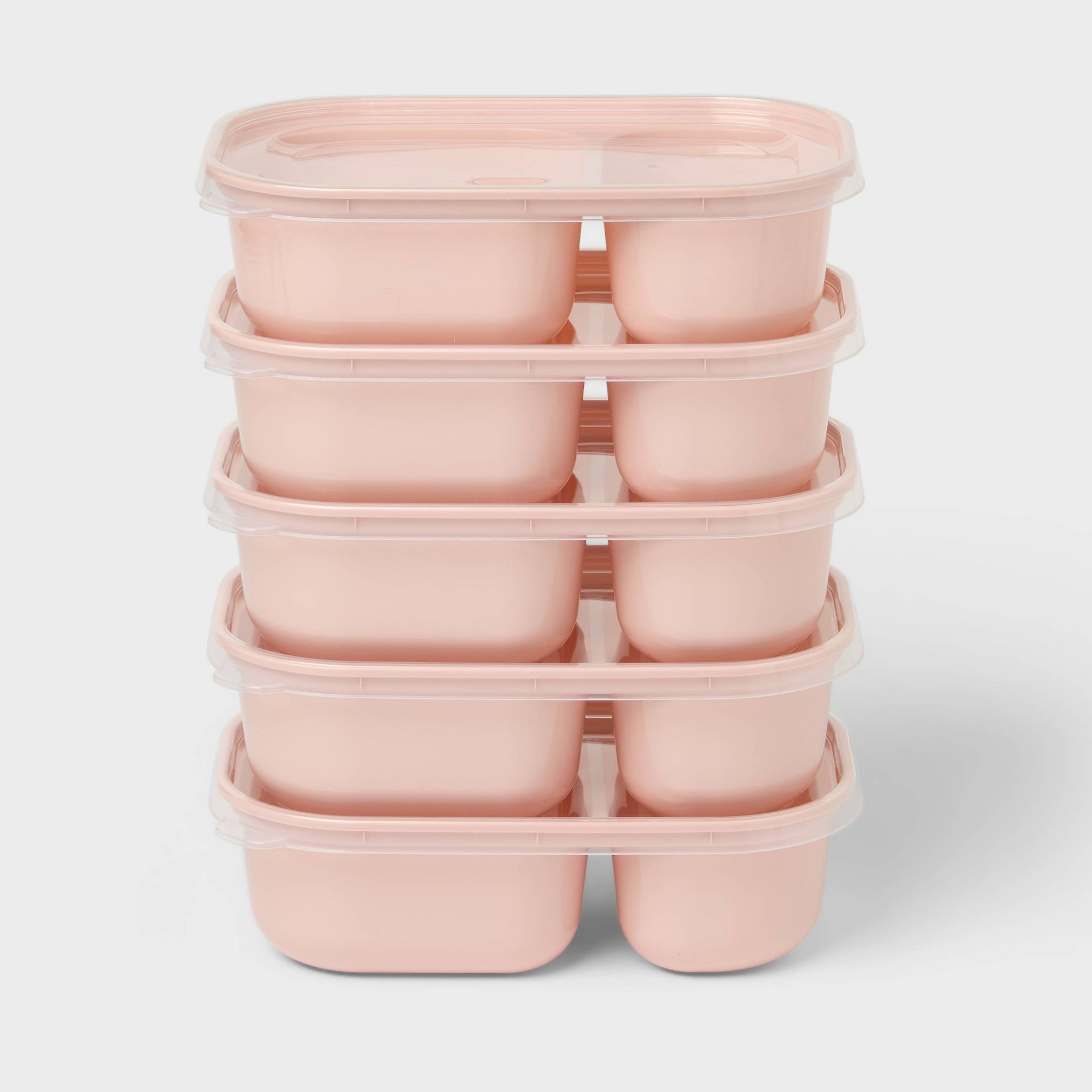 10pc (Set of 5) Divided Plastic Meal Prep Food Storage Container Set Pink - Room Essentials™