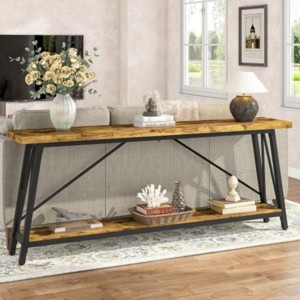 Syemin Console Tables Industrial Sofa Table, Extra Long Entryway Console, Console Table Behind Couch, Narrow Sofa Table, Gray, 70.87"*11.61"*31.5" - 1 of 4