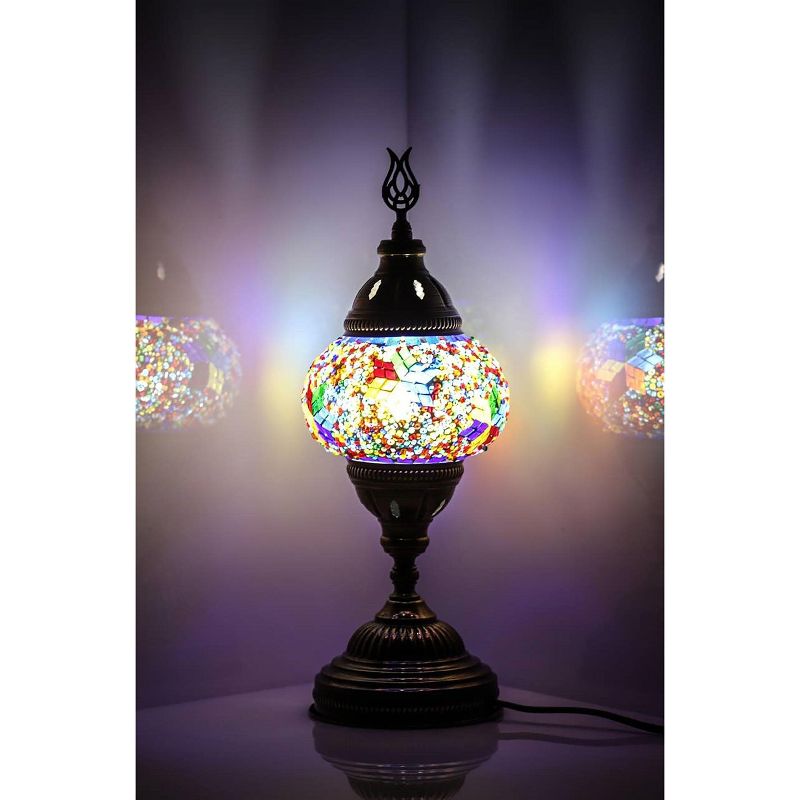 Kafthan 14.5 in. Handmade Multicolor Flowers Mosaic Glass Table Lamp with Brass Color Metal Base, 3 of 6