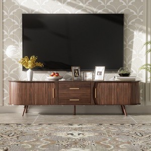 CAVINAS Modern TV Stand for 70-79-Inch TV,Entertainment Center with Sliding Doors & 2 Drawers,TV Console for Living Room,Bedroom,Dark Brown - 1 of 4