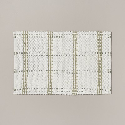 20"x32" Open Plaid Bath Rug Green/Cream - Hearth & Hand™ with Magnolia: Woven Cotton, Machine Washable