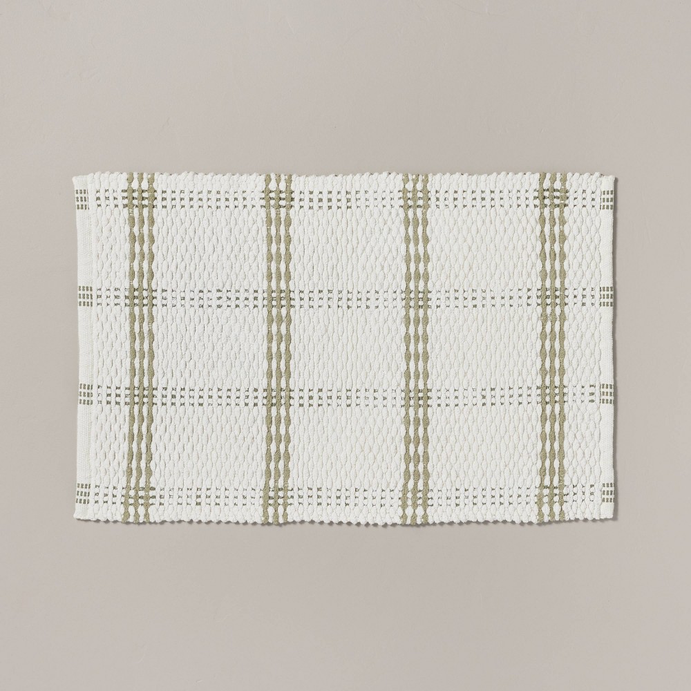 Photos - Bath Mat 20"x32" Open Plaid Bath Rug Green/Cream - Hearth & Hand™ with Magnolia