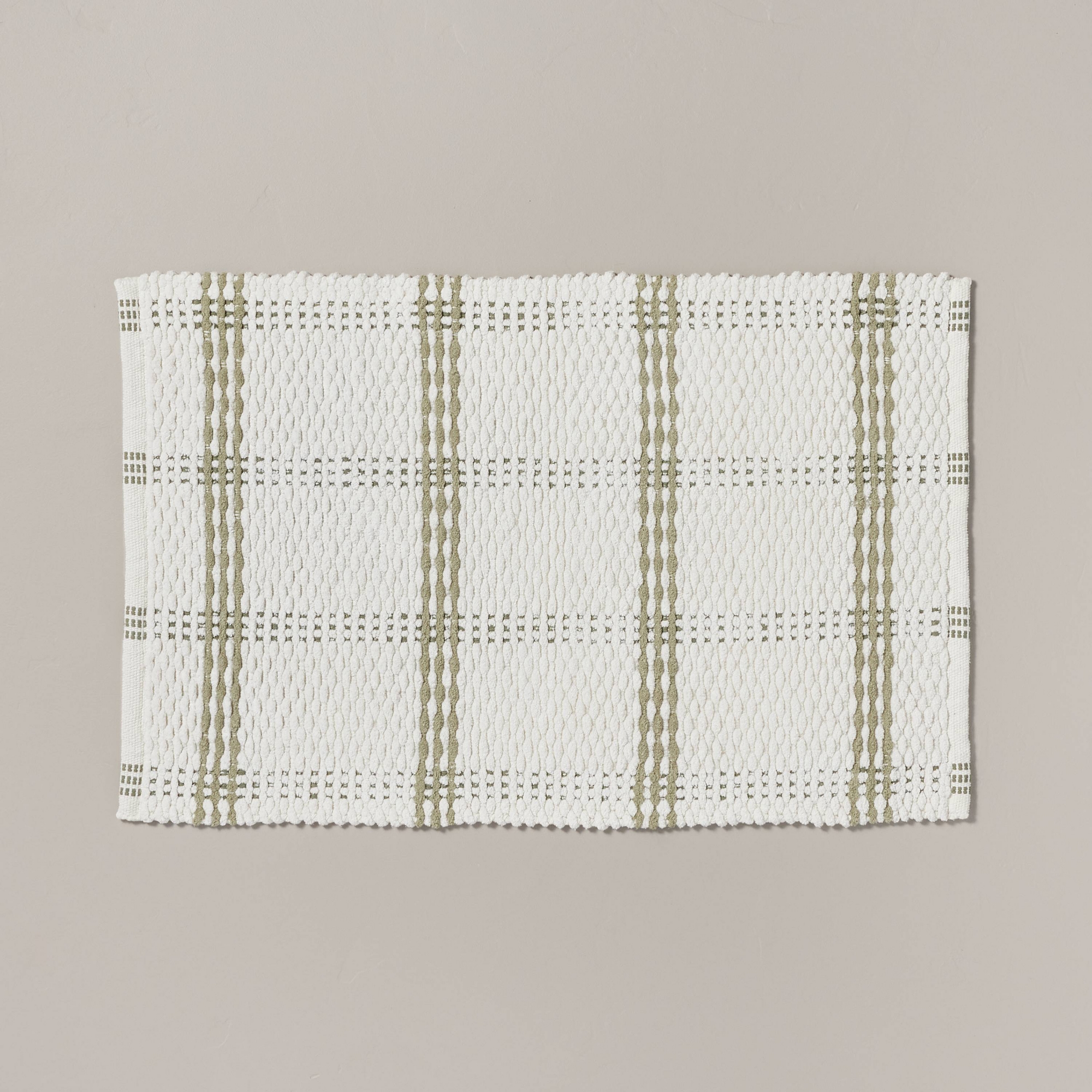 20"x32" Open Plaid Bath Rug Green/Cream - Hearth & Hand™ with Magnolia: Woven Cotton, Machine Washable