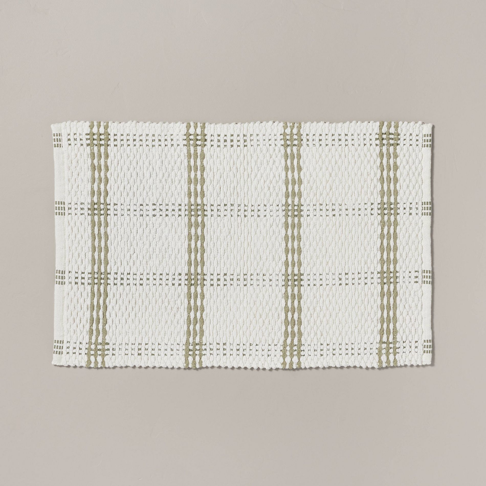 20"x32" Open Plaid Bath Rug Green/Cream - Hearth & Hand™ with Magnolia: Woven Cotton, Machine Washable