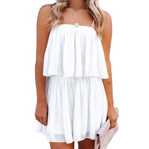 EXLURA Womens 2025 Summer Romper Dress Spaghetti Strap Pleated Fashion Short Jumpsuit Outfits - 1 of 4