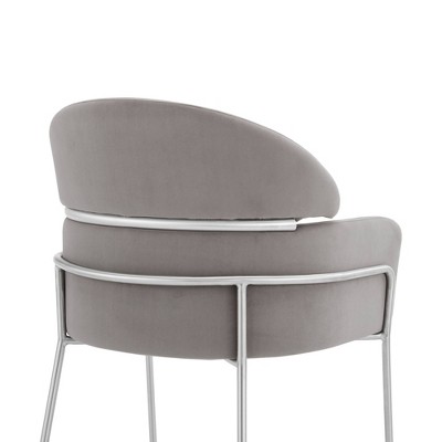Contemporary Gray Velvet High-Back Armchair with Metal Cross Back