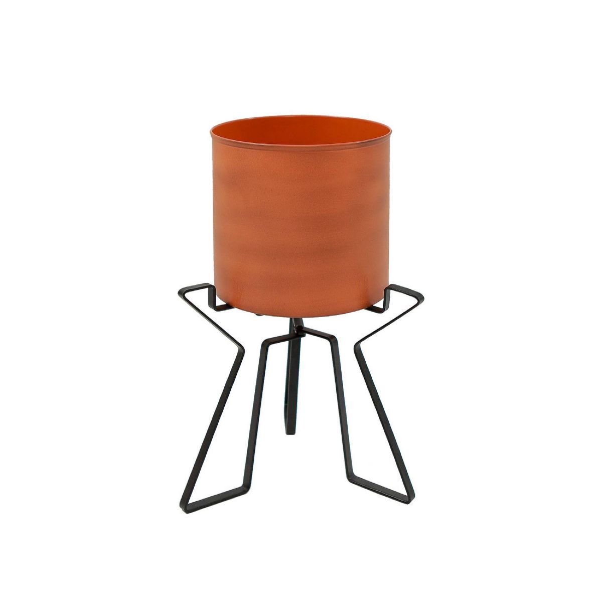 10" Wide Planter Pot Burnt Sienna Galvanized Steel with Black Wrought Iron Plant Stand - ACHLA Designs: No Assembly, Weather-Resistant