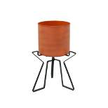 10" Wide Planter Pot Burnt Sienna Galvanized Steel with Black Wrought Iron Plant Stand - ACHLA Designs