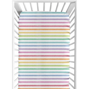 Sweet Jojo Designs Girl Baby Fitted Crib Sheet Rainbow Striped Multicolor - 1 of 4