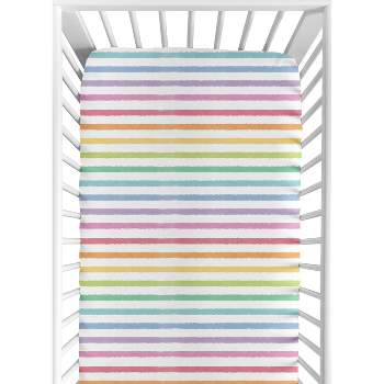 Sweet Jojo Designs Girl Baby Fitted Crib Sheet Rainbow Striped Multicolor