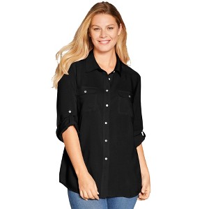 Woman Within Plus Size Utility Button Down Shirt - 1 of 4