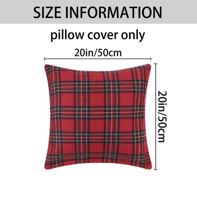 Red Tartan Plaid Polyester Euro Pillow Covers, 20x20, 2 Pcs