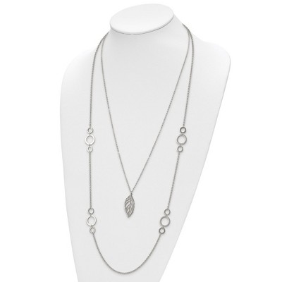 Chisel Stainless Steel Polished Leaf Pendant on 25.5" Double Strand Cable Chain Necklace