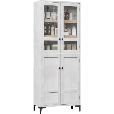 Coucheta 71 Inch Tall Storage Cabinet, Kitchen Pantry 5 Tier Bathroom Cabinet with 4 Doors Adjustable Shelves for Kitchen(White, 4 Door with Glass)