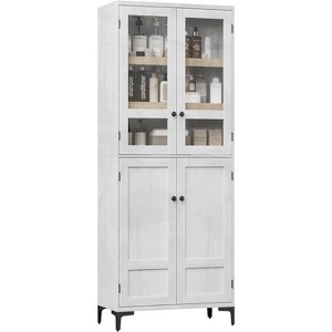 Coucheta 71 Inch Tall Storage Cabinet, Kitchen Pantry 5 Tier Bathroom Cabinet with 4 Doors Adjustable Shelves for Kitchen(White, 4 Door with Glass) - 1 of 4