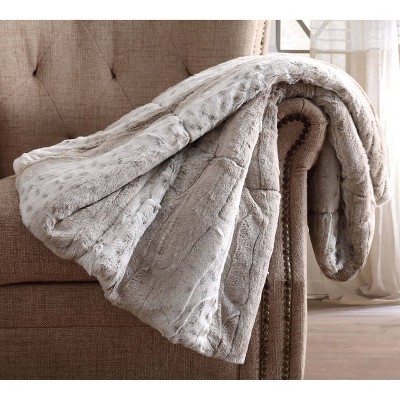 Oversized Snow Leopard Faux Fur Reversible Throw Blanket