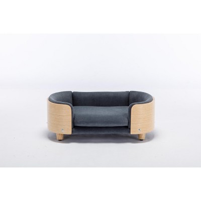 Lirago 30.7" W x 20.08" D x 9.85" H Elevated Dog Bed Pet Sofa Solid Wood Legs Velvet Cushion with Removable Bolster Washable Mid Size Dark Gray