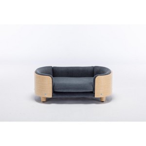 Lirago 30.7" W x 20.08" D x 9.85" H Elevated Dog Bed Pet Sofa Solid Wood Legs Velvet Cushion with Removable Bolster Washable Mid Size Dark Gray - 1 of 4